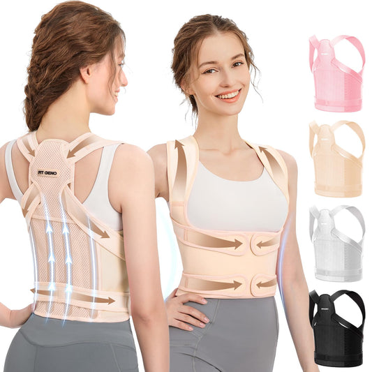 Fit Geno Back Brace Posture Corrector for Women and Men, Shoulder Straightener, Adjustable Full Back Support, Upper and Lower Back Pain Relief - Scoliosis, Hunchback, Hump, Thoracic, Spine Corrector